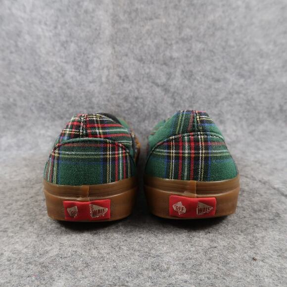 Vans Shoes Womens 7.5 Classic Slip On Plaid Canvas Casual Skate Green Red Flat - Picture 5 of 12